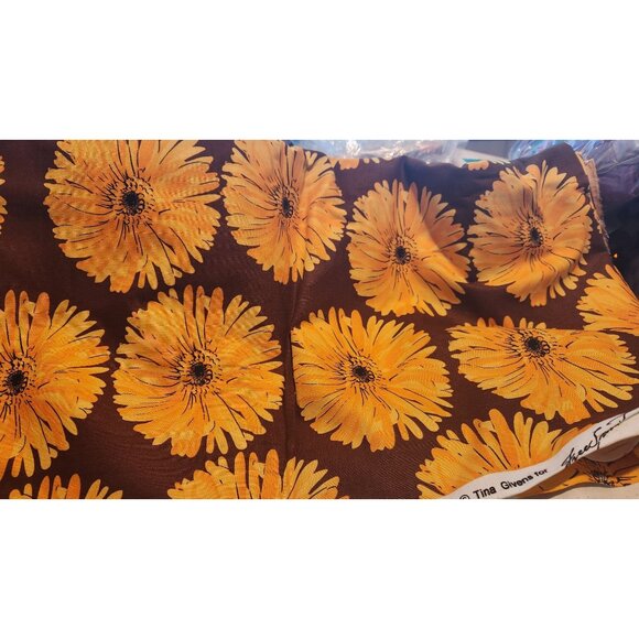 Material Cotton Yellow Flowers Brown background 4 yards TE-33 Bliss Annabella T - Picture 1 of 6